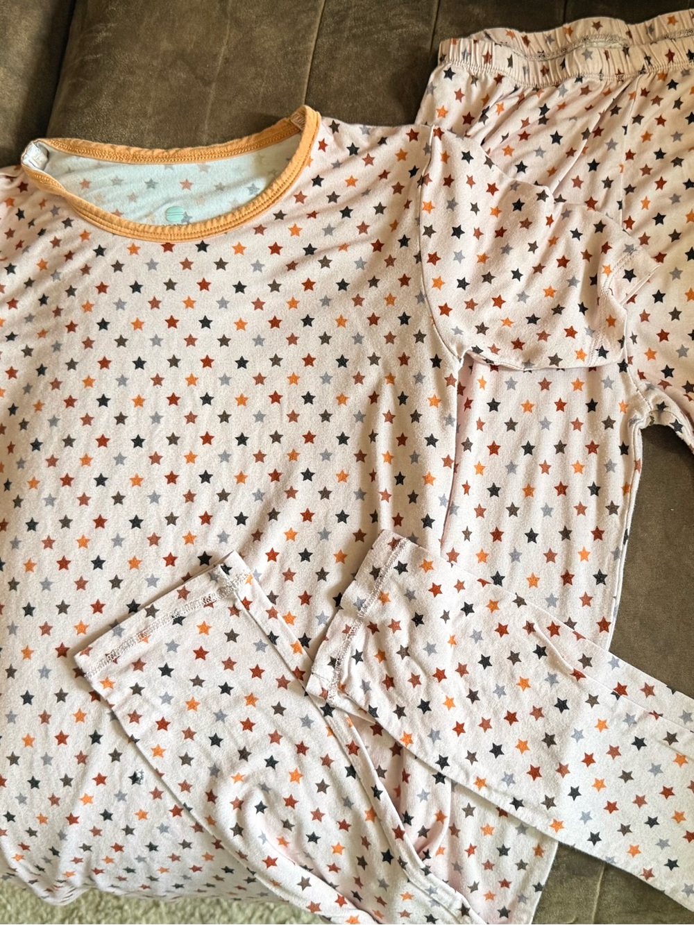 Macaron + Me Bamboo Kids 9 Star-Print Pajama Set - tan, red, white, blue